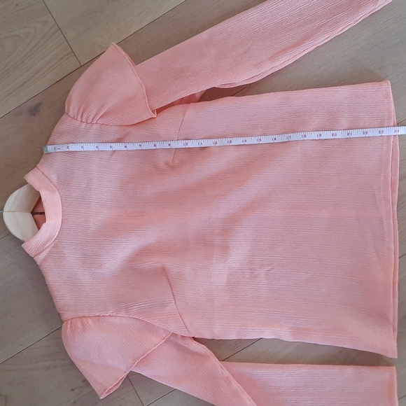 VINTAGE 60s Coral Ruffled Sleeve Blouse - Picture 4 of 11